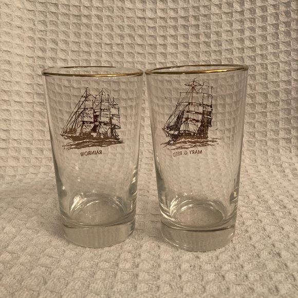 Vintage Nautical Gold Clipper Ship Rocks Glasses Set of 4  Vintage Maritime Clipper Ship Glasses With Gold Accents Set Of 4